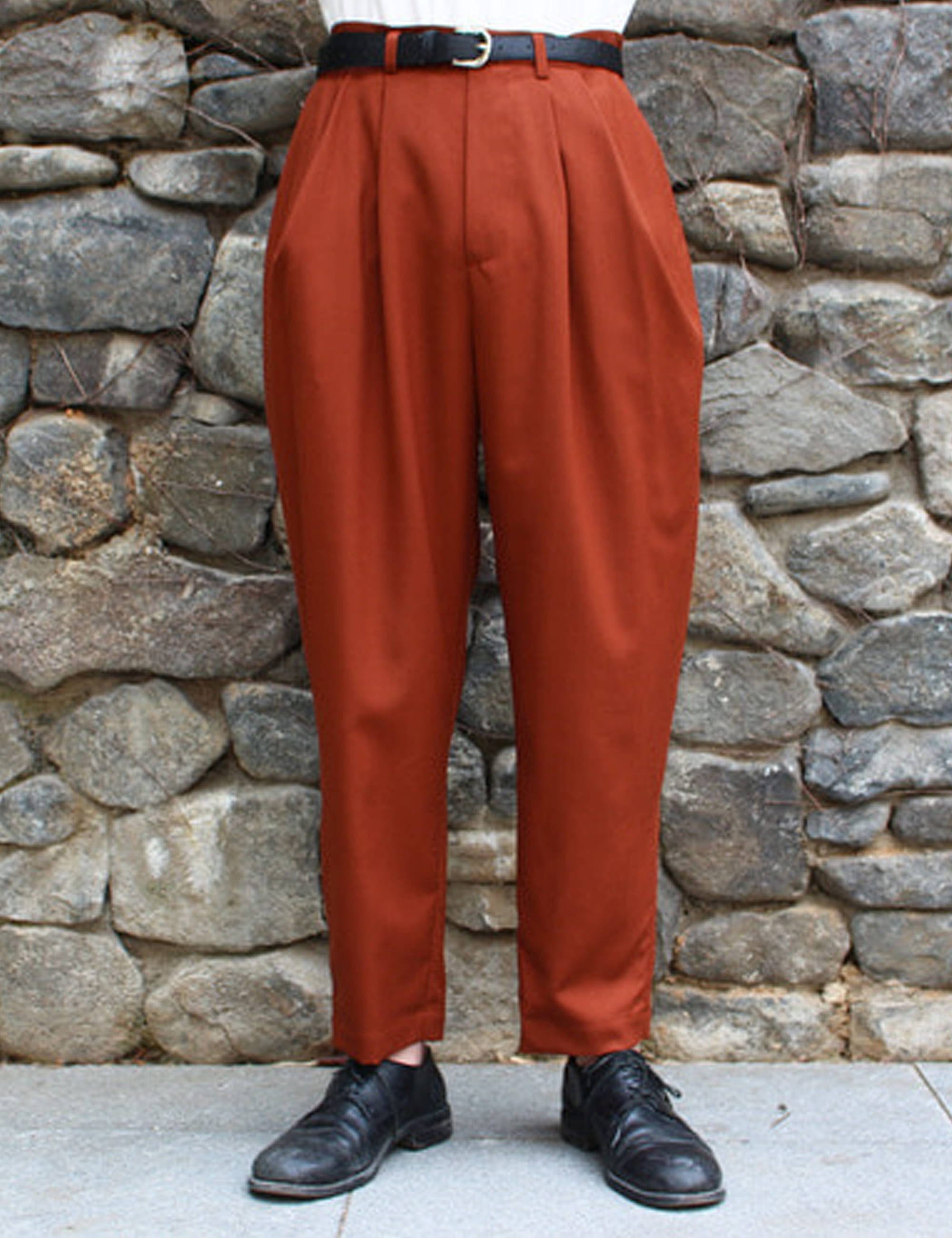 OVER TUCK PANTS_RED BROWN