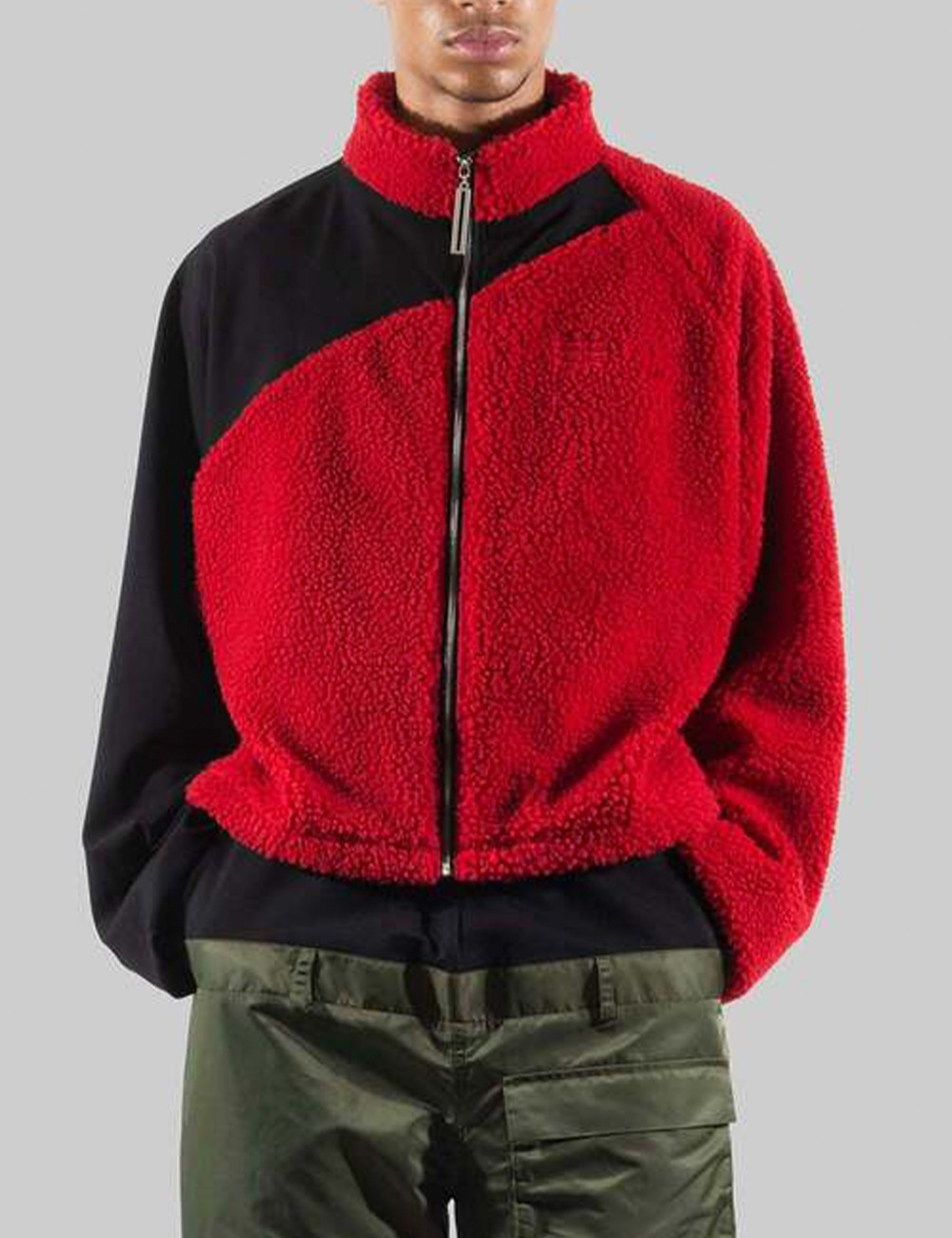 ASYMENTRICAL FLEECE ZIP UP_RED/BLACK
